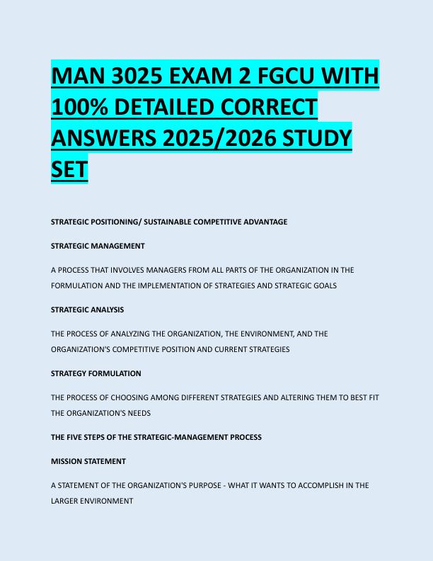MAN 3025 EXAM 2 FGCU WITH  100% DETAILED CORRECT  ANSWERS 2025/2026 STUDY  SET 
