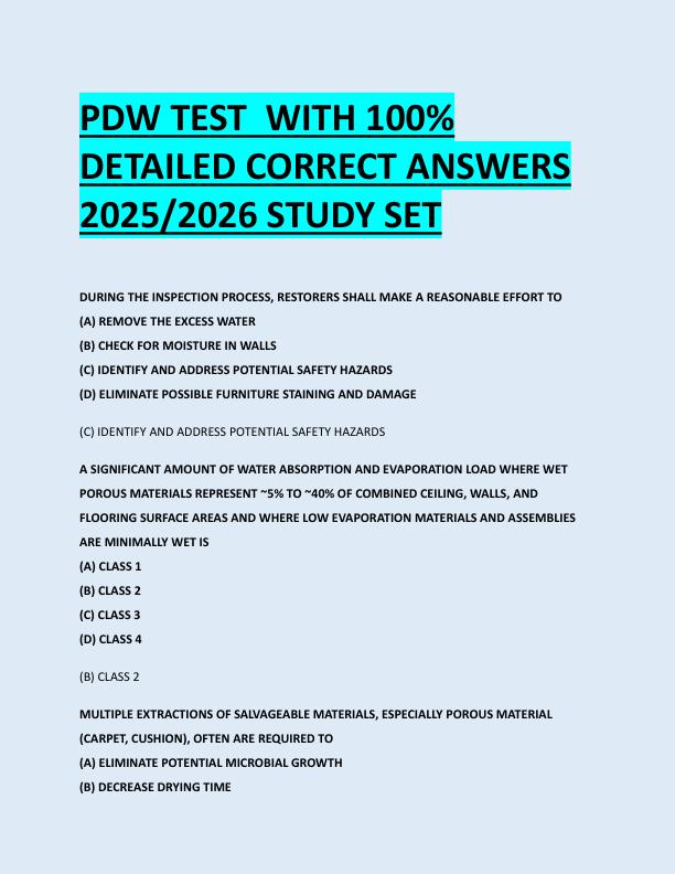 PDW TEST  WITH 100%  DETAILED CORRECT ANSWERS  2025/2026 STUDY SET 