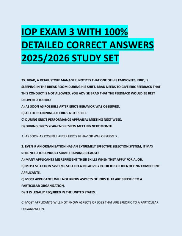 IOP EXAM 3 WITH 100%  DETAILED CORRECT ANSWERS  2025/2026 STUDY SET 