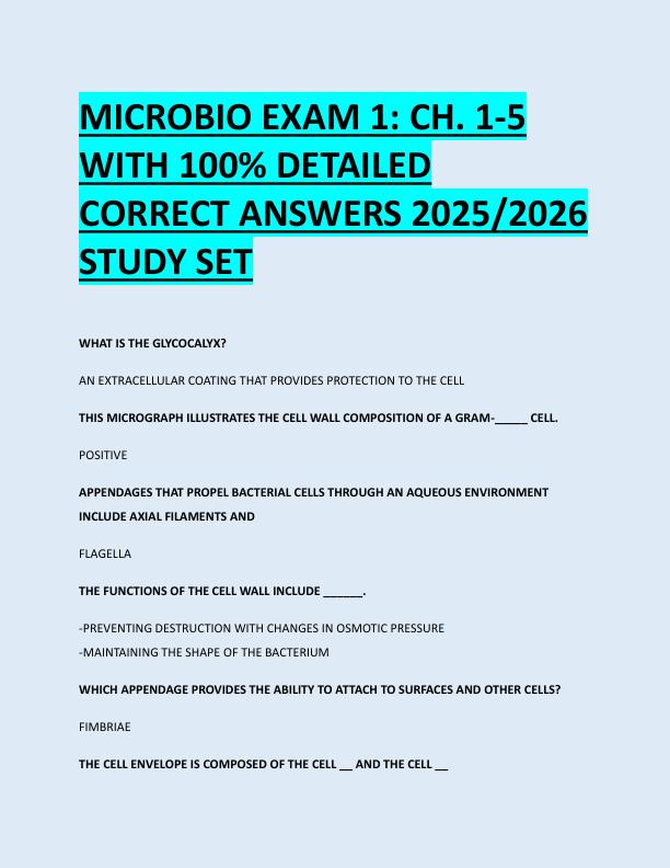 MICROBIO EXAM 1: CH. 1-5  WITH 100% DETAILED  CORRECT ANSWERS 2025/2026  STUDY SET 