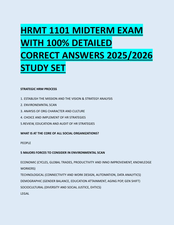 HRMT 1101 MIDTERM EXAM  WITH 100% DETAILED  CORRECT ANSWERS 2025/2026  STUDY SET 