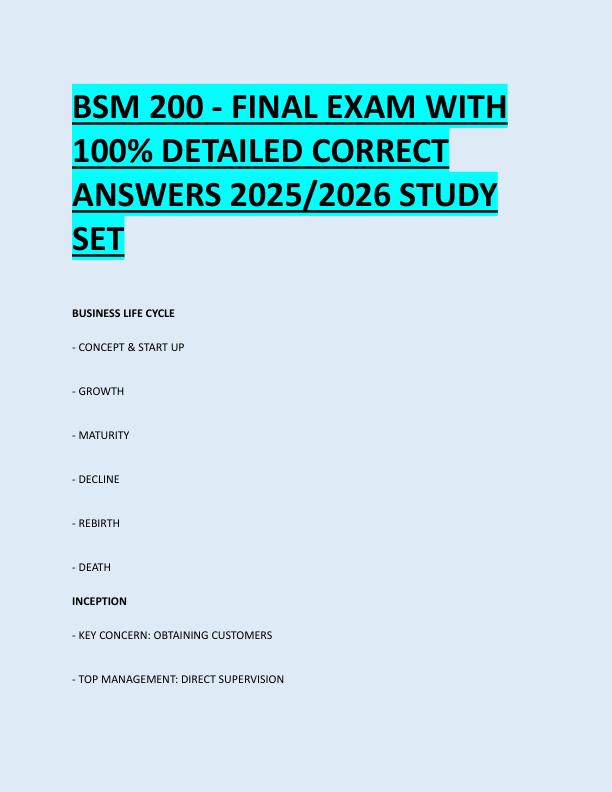 BSM 200 - FINAL EXAM WITH  100% DETAILED CORRECT  ANSWERS 2025/2026 STUDY  SET 