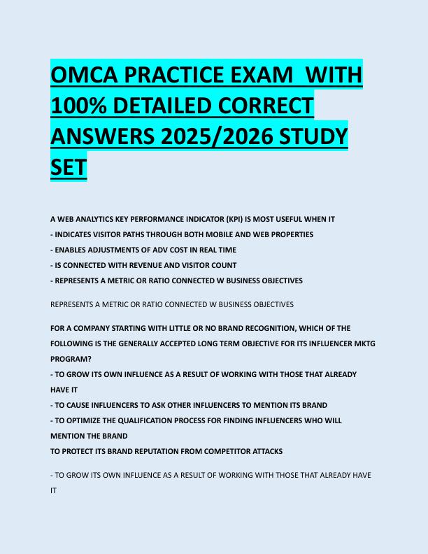 OMCA PRACTICE EXAM  WITH  100% DETAILED CORRECT  ANSWERS 2025/2026 STUDY  SET 