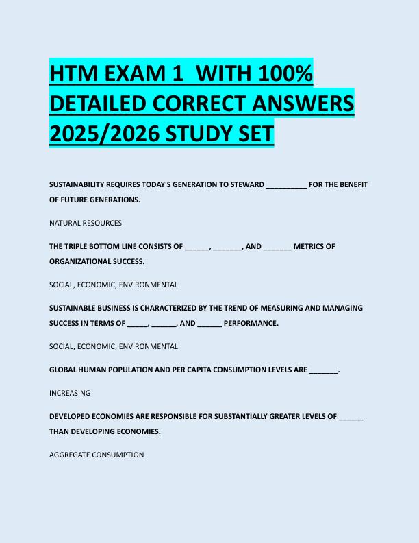 HTM EXAM 1  WITH 100%  DETAILED CORRECT ANSWERS  2025/2026 STUDY SET 