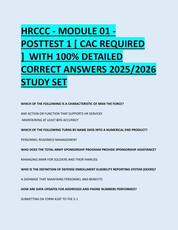 HRCCC - MODULE 01 -  POSTTEST 1 [ CAC REQUIRED  ]  WITH 100% DETAILED  CORRECT ANSWERS 2025/2026  STUDY SET 
