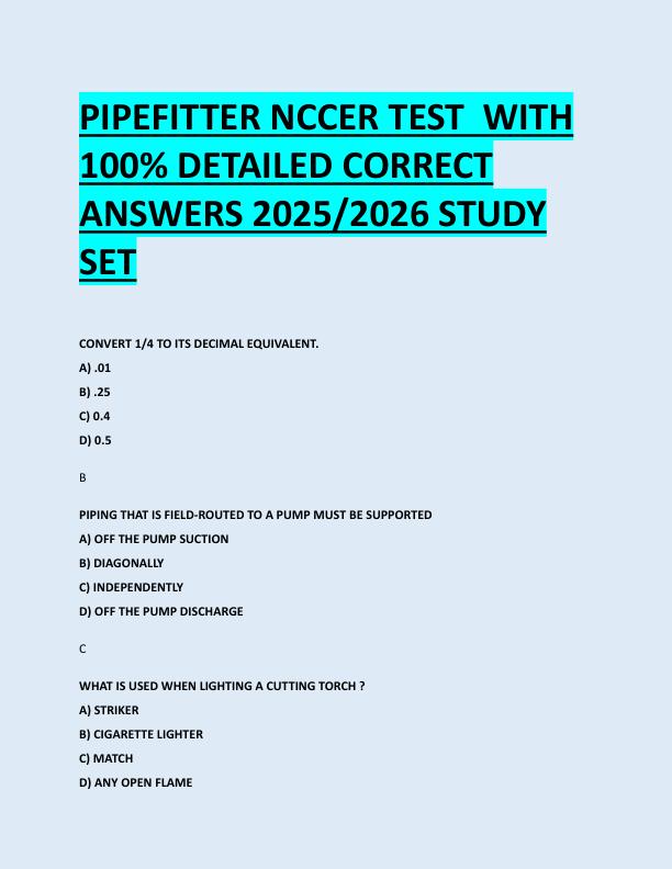 PIPEFITTER NCCER TEST  WITH  100% DETAILED CORRECT  ANSWERS 2025/2026 STUDY  SET 