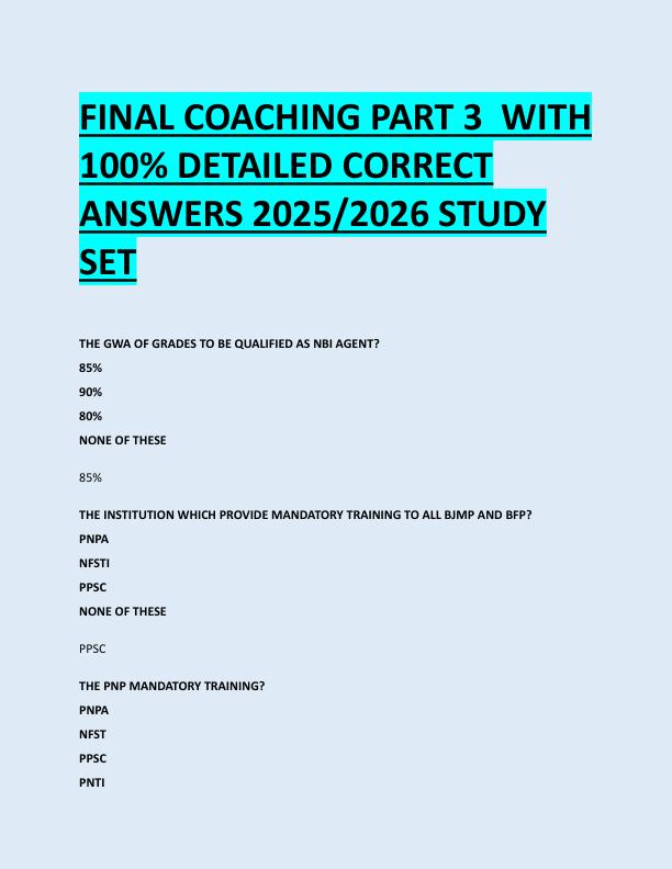 FINAL COACHING PART 3  WITH  100% DETAILED CORRECT  ANSWERS 2025/2026 STUDY  SET 