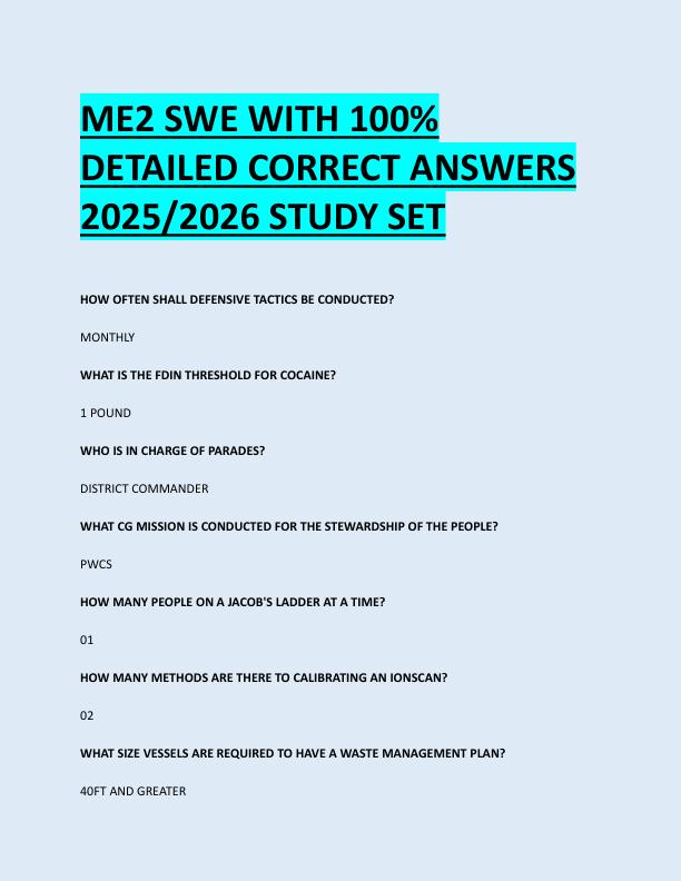 ME2 SWE WITH 100%  DETAILED CORRECT ANSWERS  2025/2026 STUDY SET 
