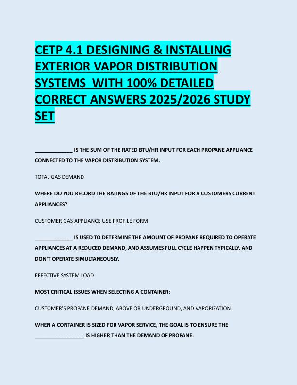 CETP 4.1 DESIGNING & INSTALLING  EXTERIOR VAPOR DISTRIBUTION  SYSTEMS  WITH 100% DETAILED  CORRECT ANSWERS 2025/2026 STUDY  SET 