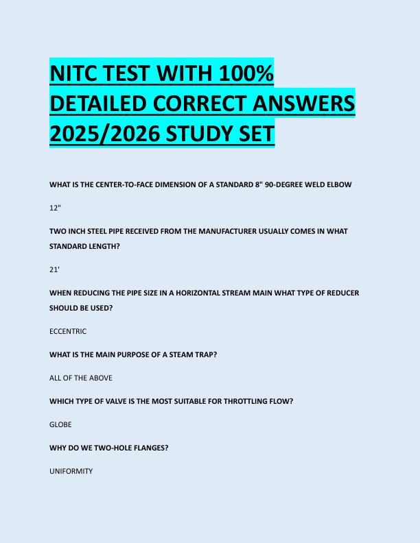 NITC TEST WITH 100%  DETAILED CORRECT ANSWERS  2025/2026 STUDY SET 