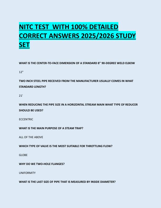 NITC TEST  WITH 100% DETAILED  CORRECT ANSWERS 2025/2026 STUDY  SET 