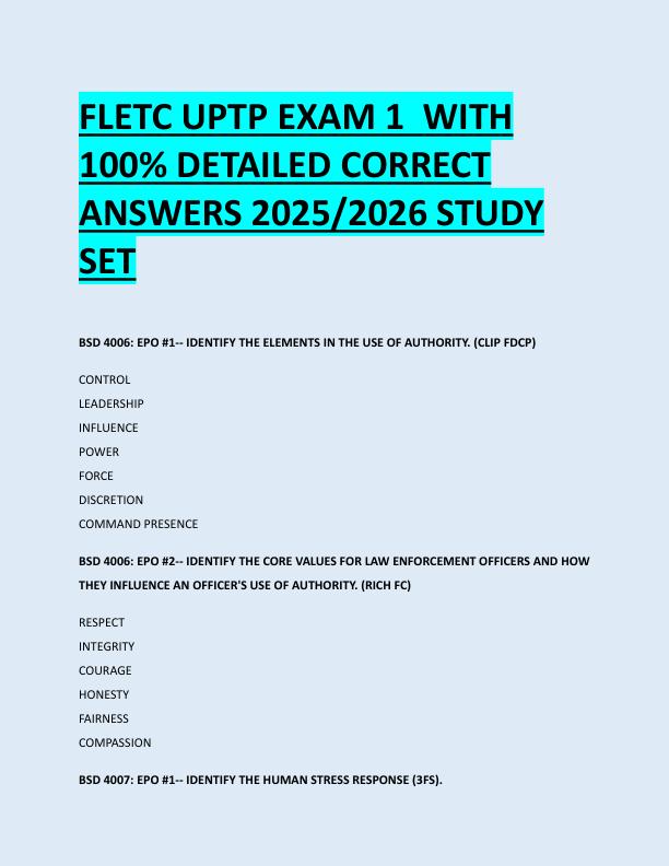 FLETC UPTP EXAM 1  WITH  100% DETAILED CORRECT  ANSWERS 2025/2026 STUDY  SET 