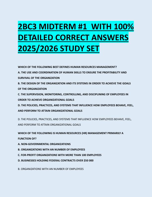 2BC3 MIDTERM #1  WITH 100%  DETAILED CORRECT ANSWERS  2025/2026 STUDY SET 