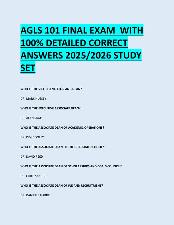 AGLS 101 FINAL EXAM  WITH  100% DETAILED CORRECT  ANSWERS 2025/2026 STUDY  SET 