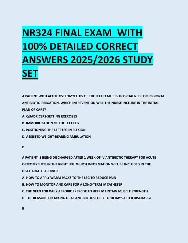 NR324 FINAL EXAM  WITH  100% DETAILED CORRECT  ANSWERS 2025/2026 STUDY  SET 