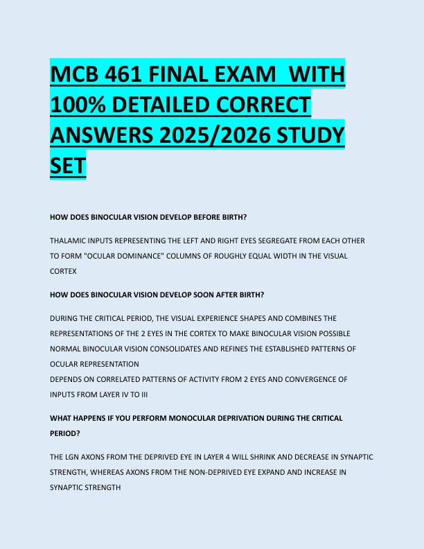 MCB 461 FINAL EXAM  WITH  100% DETAILED CORRECT  ANSWERS 2025/2026 STUDY  SET 