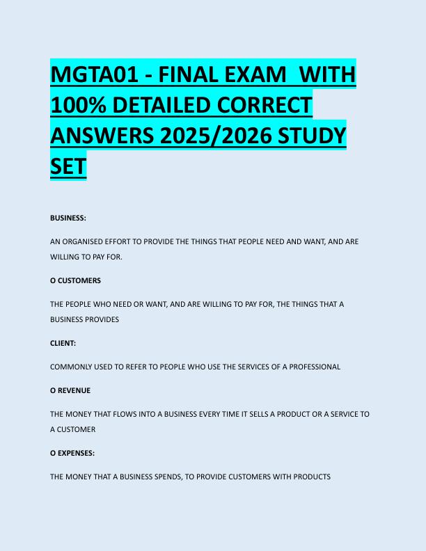 MGTA01 - FINAL EXAM  WITH  100% DETAILED CORRECT  ANSWERS 2025/2026 STUDY  SET 
