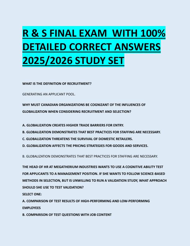 R & S FINAL EXAM  WITH 100%  DETAILED CORRECT ANSWERS  2025/2026 STUDY SET 