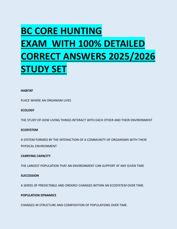 BC CORE HUNTING  EXAM  WITH 100% DETAILED  CORRECT ANSWERS 2025/2026  STUDY SET 