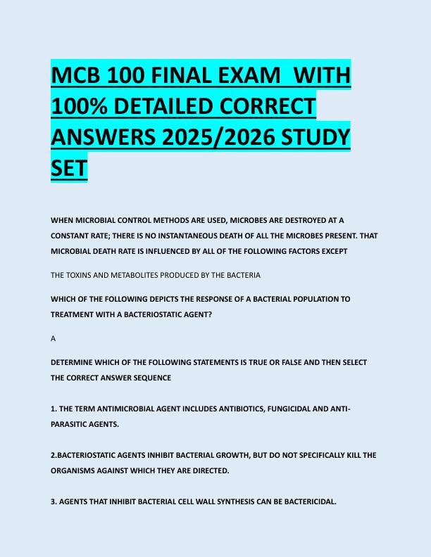 MCB 100 FINAL EXAM  WITH  100% DETAILED CORRECT  ANSWERS 2025/2026 STUDY  SET 