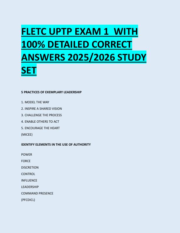 FLETC UPTP EXAM 1  WITH  100% DETAILED CORRECT  ANSWERS 2025/2026 STUDY  SET 