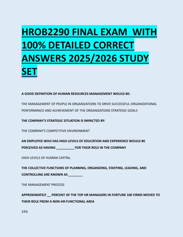 HROB2290 FINAL EXAM  WITH  100% DETAILED CORRECT  ANSWERS 2025/2026 STUDY  SET 