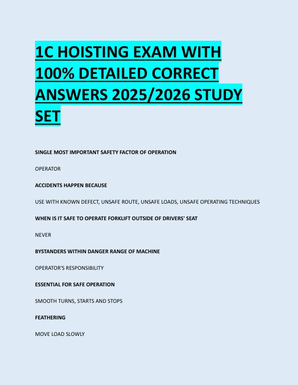 1C HOISTING EXAM WITH  100% DETAILED CORRECT  ANSWERS 2025/2026 STUDY  SET 