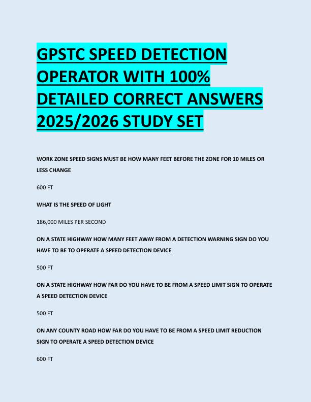 GPSTC SPEED DETECTION  OPERATOR WITH 100%  DETAILED CORRECT ANSWERS  2025/2026 STUDY SET 