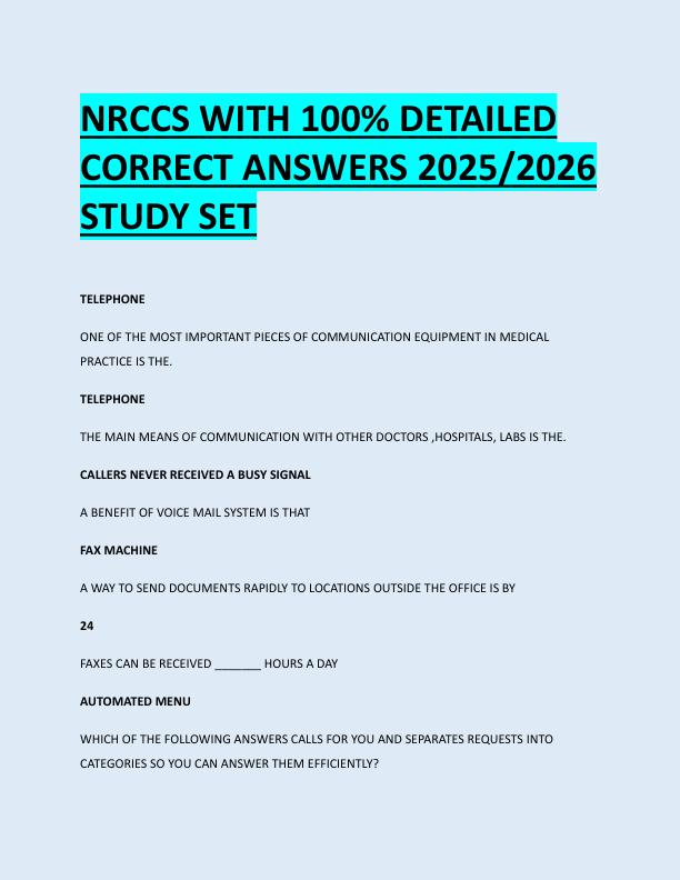 NRCCS WITH 100% DETAILED  CORRECT ANSWERS 2025/2026  STUDY SET 