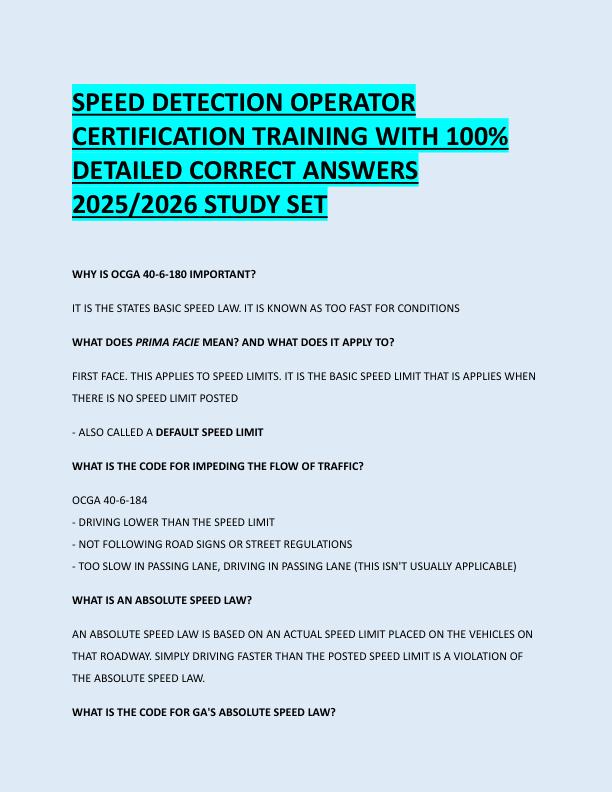 SPEED DETECTION OPERATOR  CERTIFICATION TRAINING WITH 100%  DETAILED CORRECT ANSWERS  2025/2026 STUDY SET 