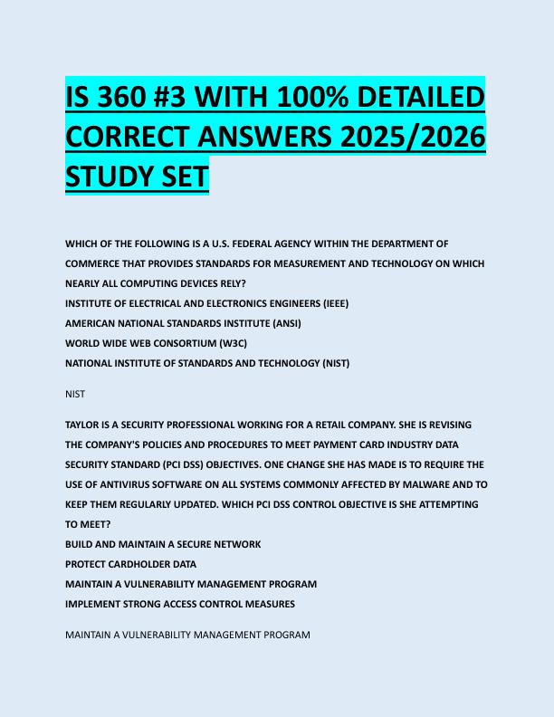 IS 360 #3 WITH 100% DETAILED  CORRECT ANSWERS 2025/2026  STUDY SET 