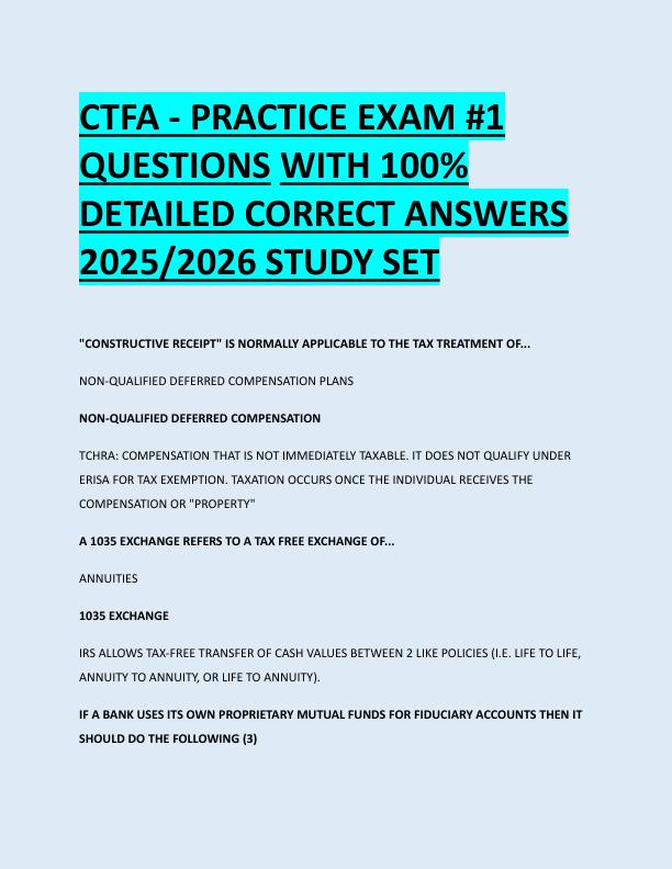 CTFA - PRACTICE EXAM #1  QUESTIONS WITH 100%  DETAILED CORRECT ANSWERS  2025/2026 STUDY SET 