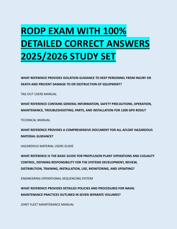 RODP EXAM WITH 100%  DETAILED CORRECT ANSWERS  2025/2026 STUDY SET 