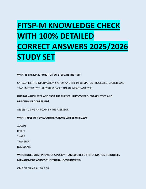 FITSP-M KNOWLEDGE CHECK  WITH 100% DETAILED  CORRECT ANSWERS 2025/2026  STUDY SET 