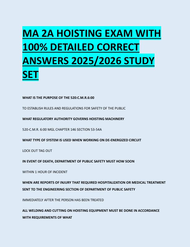 MA 2A HOISTING EXAM WITH  100% DETAILED CORRECT  ANSWERS 2025/2026 STUDY  SET 