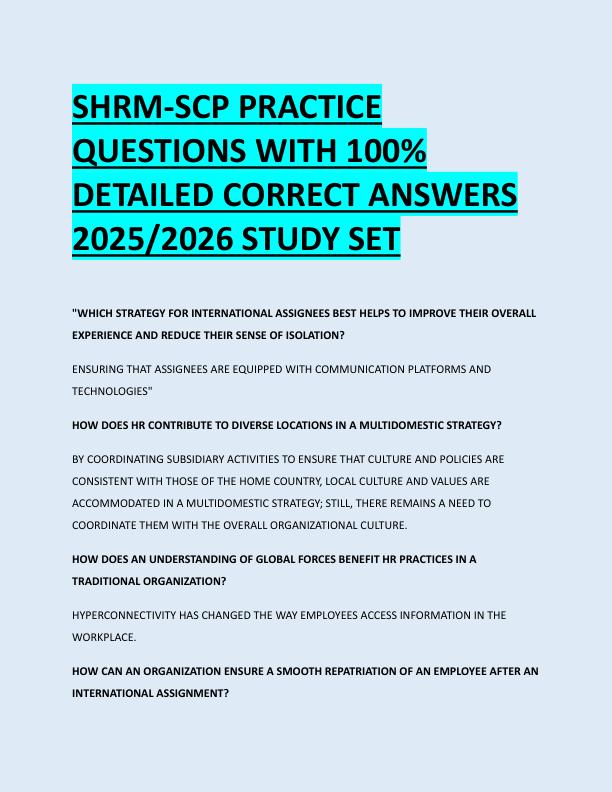 SHRM-SCP PRACTICE  QUESTIONS WITH 100%  DETAILED CORRECT ANSWERS  2025/2026 STUDY SET 