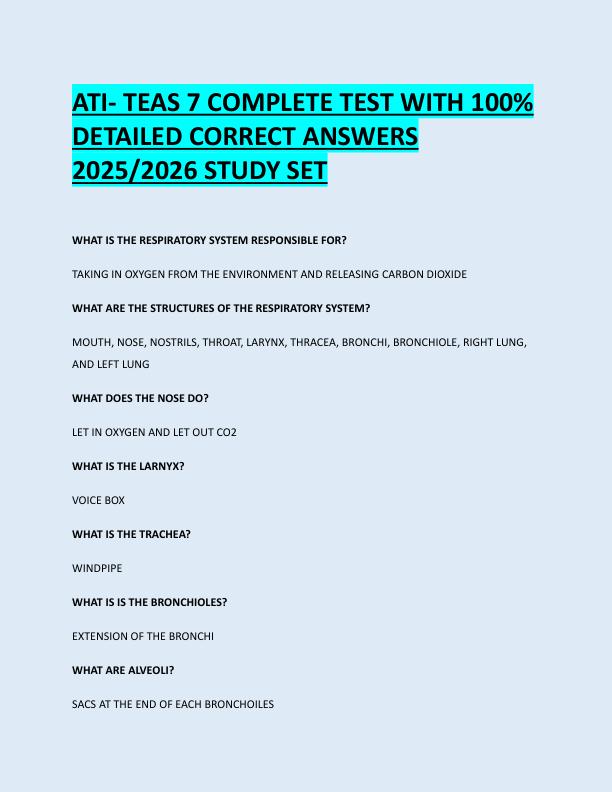 ATI- TEAS 7 COMPLETE TEST WITH 100%  DETAILED CORRECT ANSWERS  2025/2026 STUDY SET 
