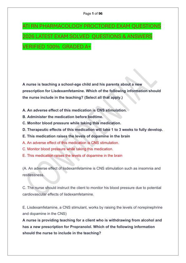 ATI RN PHARMACOLOGY PROCTORED EXAM QUESTIONS 2026 LATEST EXAM SOLVED  QUESTIONS & ANSWERS VERIFIED 100%  GRADED A+