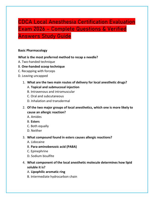 CDCA Local Anesthesia Certification Evaluation Exam 2026