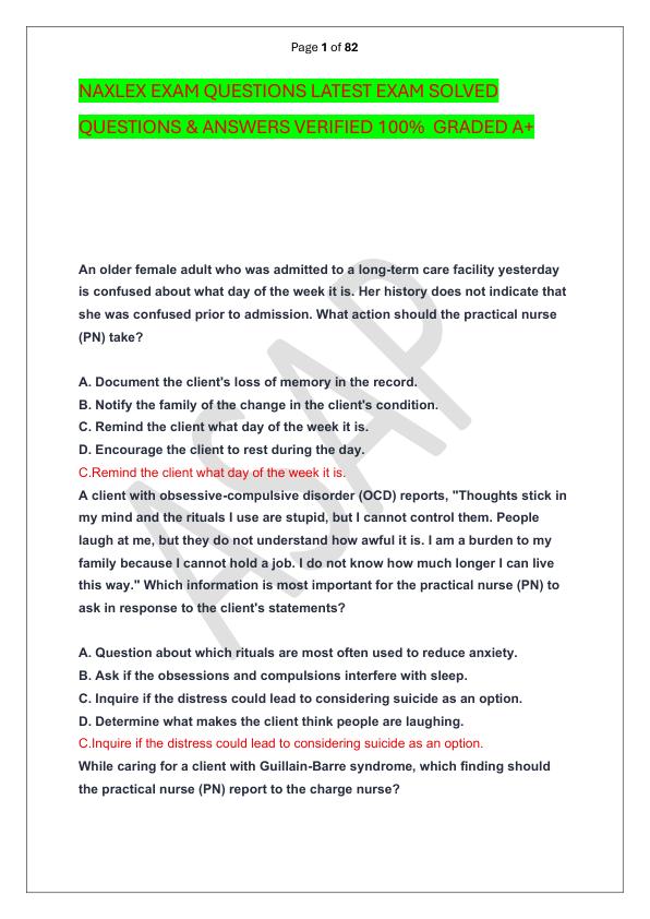 NAXLEX EXAM QUESTIONS LATEST EXAM SOLVED  QUESTIONS & ANSWERS VERIFIED 100%  GRADED A+