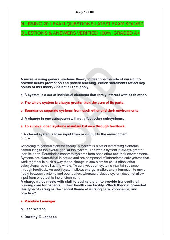NURSING 201 EXAM QUESTIONS LATEST EXAM SOLVED  QUESTIONS & ANSWERS VERIFIED 100%  GRADED A+