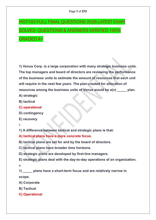 MGT103 FULL FINAL QUESTIONS 2026 LATEST EXAM SOLVED  QUESTIONS & ANSWERS VERIFIED 100%  GRADED A+