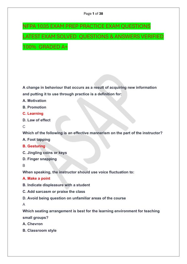 NFPA 1035 EXAM PREP PRACTICE EXAM QUESTIONS LATEST EXAM SOLVED  QUESTIONS & ANSWERS VERIFIED 100%  GRADED A+