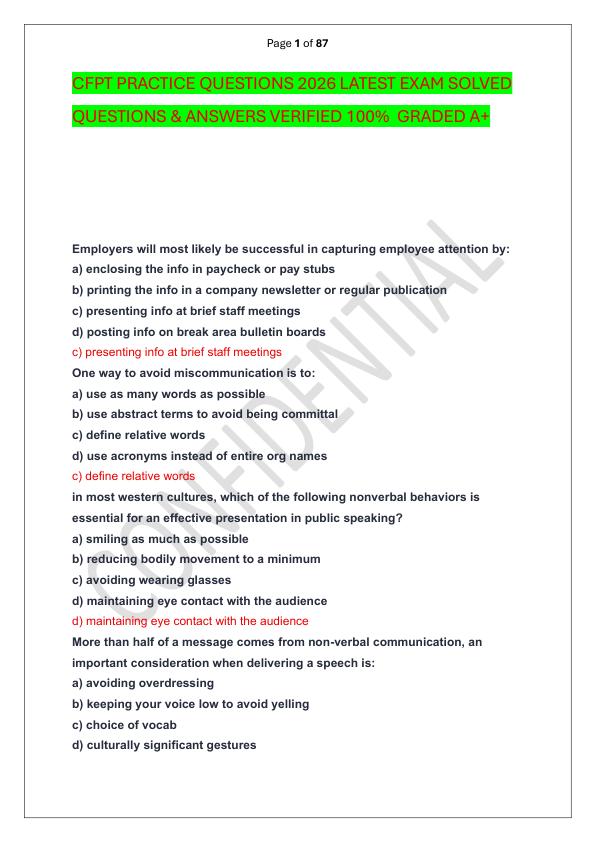 CFPT PRACTICE QUESTIONS 2026 LATEST EXAM SOLVED  QUESTIONS & ANSWERS VERIFIED 100%  GRADED A+