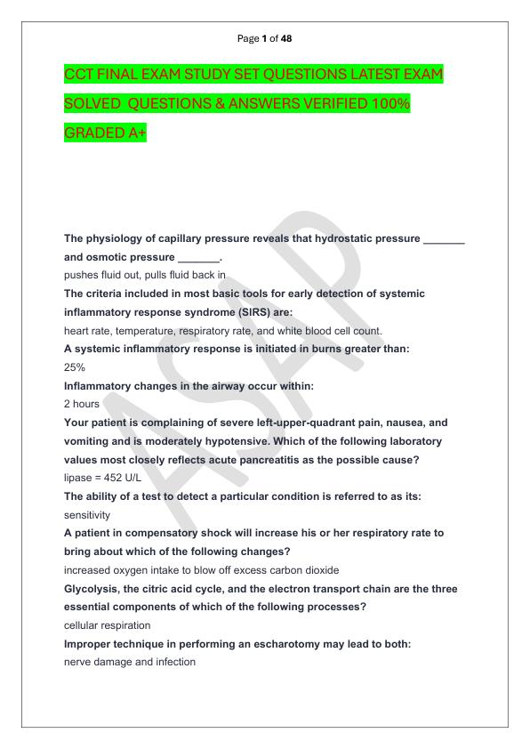 CCT FINAL EXAM STUDY SET QUESTIONS LATEST EXAM SOLVED  QUESTIONS & ANSWERS VERIFIED 100%  GRADED A+