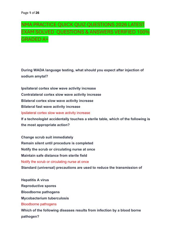 NMA PRACTICE QUICK QUIZ QUESTIONS 2026 LATEST EXAM SOLVED  QUESTIONS & ANSWERS VERIFIED 100%  GRADED A+