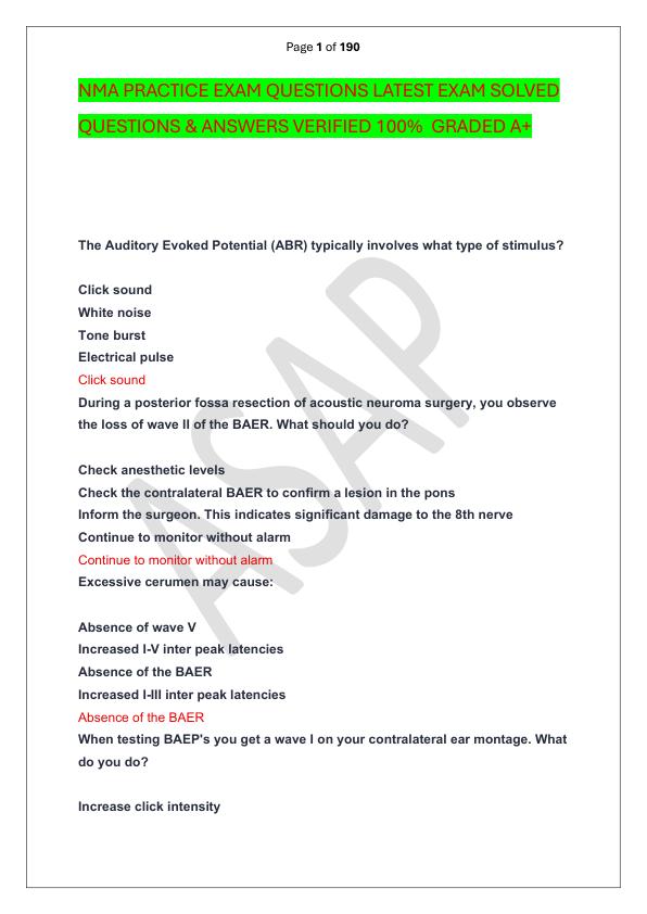 NMA PRACTICE EXAM QUESTIONS LATEST EXAM SOLVED  QUESTIONS & ANSWERS VERIFIED 100%  GRADED A+