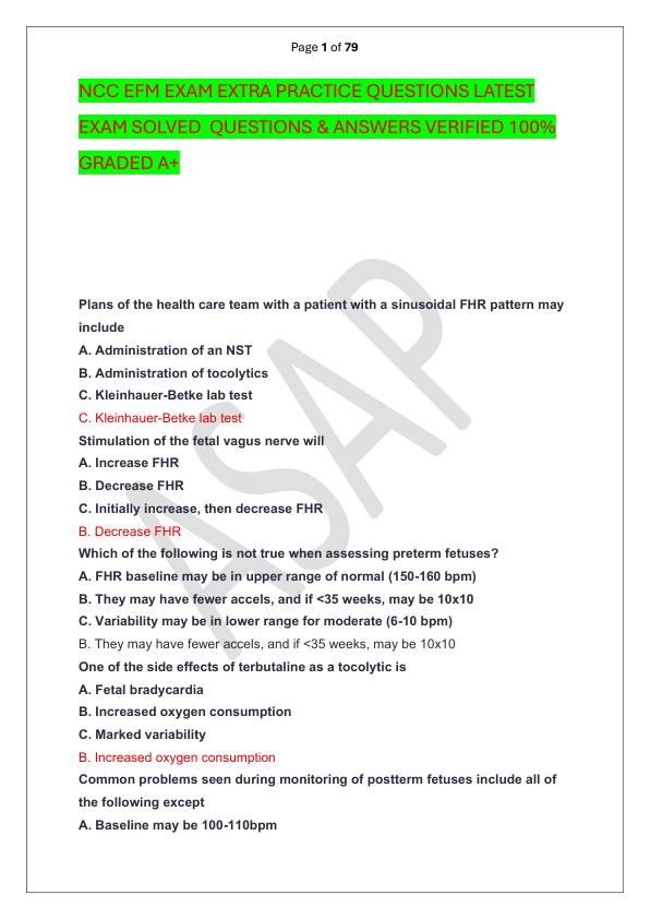 NCC EFM EXAM EXTRA PRACTICE QUESTIONS LATEST EXAM SOLVED  QUESTIONS & ANSWERS VERIFIED 100%  GRADED A+