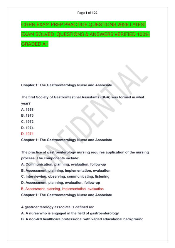 CGRN EXAM PREP PRACTICE QUESTIONS 2026 LATEST EXAM SOLVED  QUESTIONS & ANSWERS VERIFIED 100%  GRADED A+