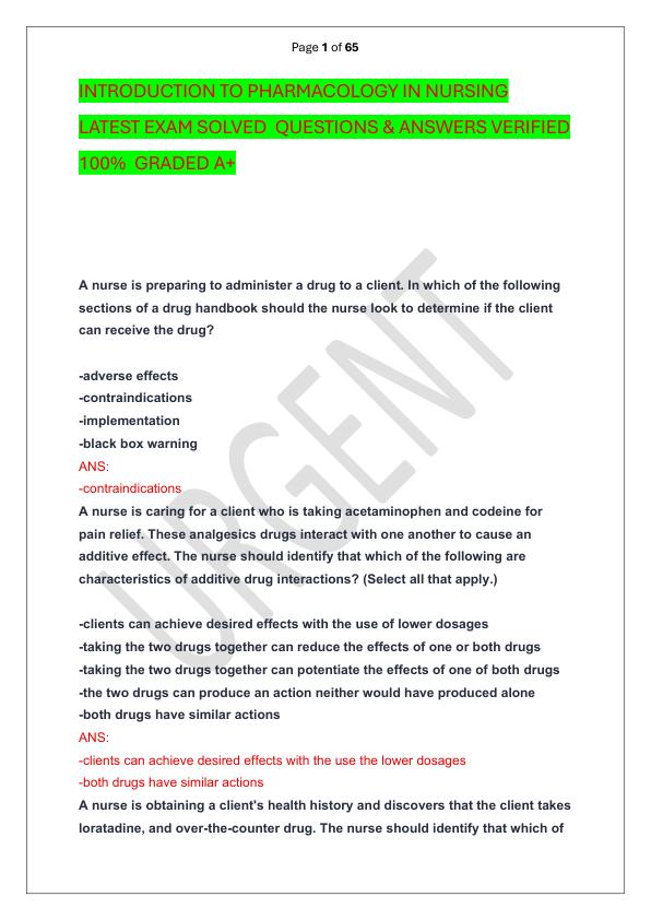 mobile-preview-INTRODUCTION TO PHARMACOLOGY IN NURSING LATEST EXAM SOLVED  QUESTIONS & ANSWERS VERIFIED 100%  GRADED A+